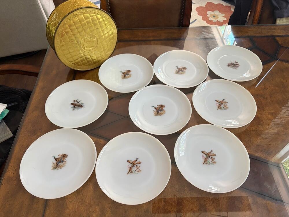 Set 9 Fire-King Game Birds Vintage Milk Glass Dinner Plates Duck Grouse Goose +